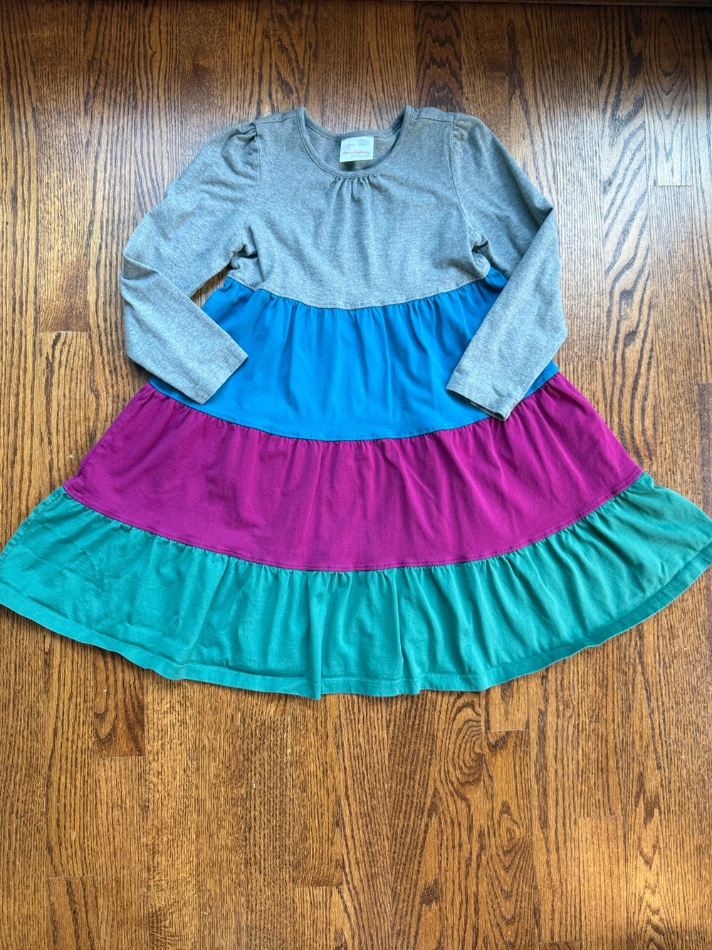 Tiered Colorblock Dress in Gray, Blue, Purple, and Teal 6-7 Years